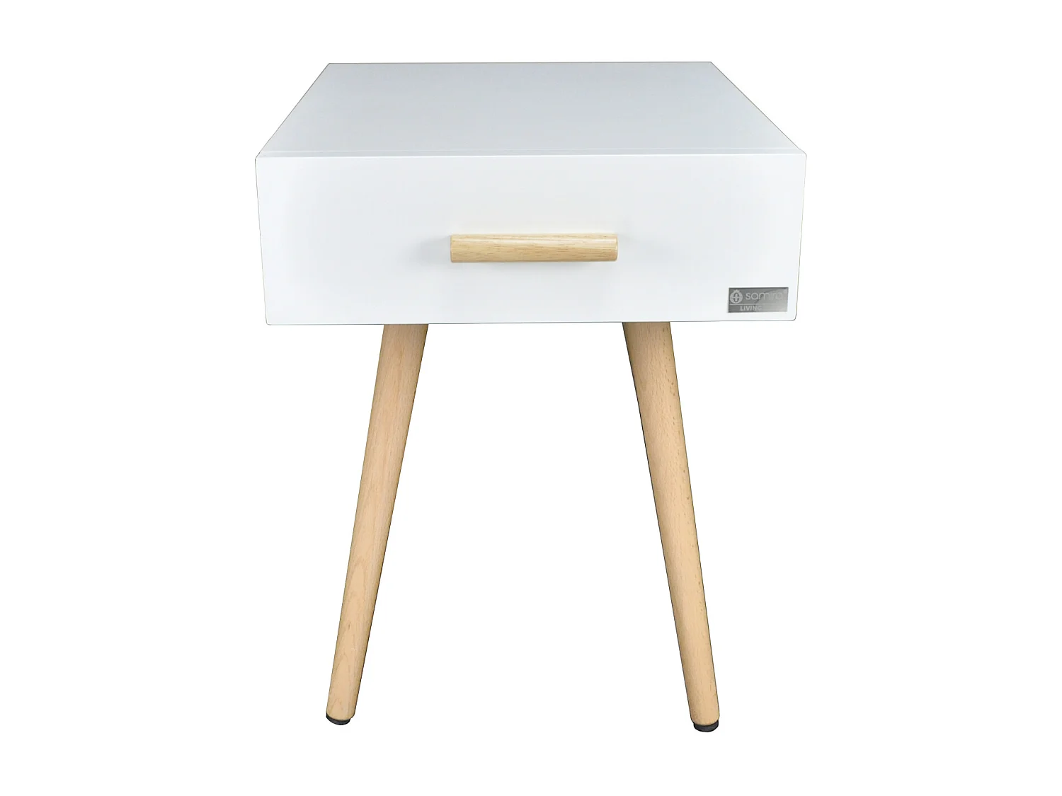 Comodino bianco con piedi in faggio linea Nordic