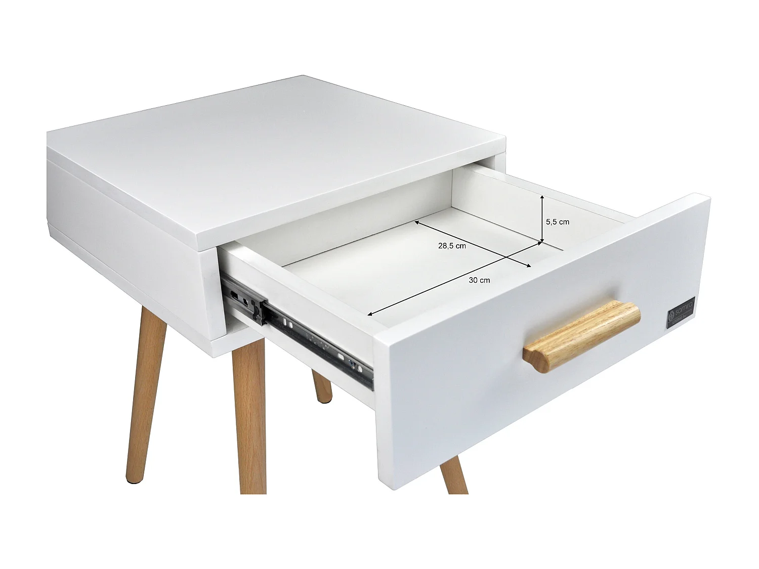 Comodino bianco con piedi in faggio linea Nordic