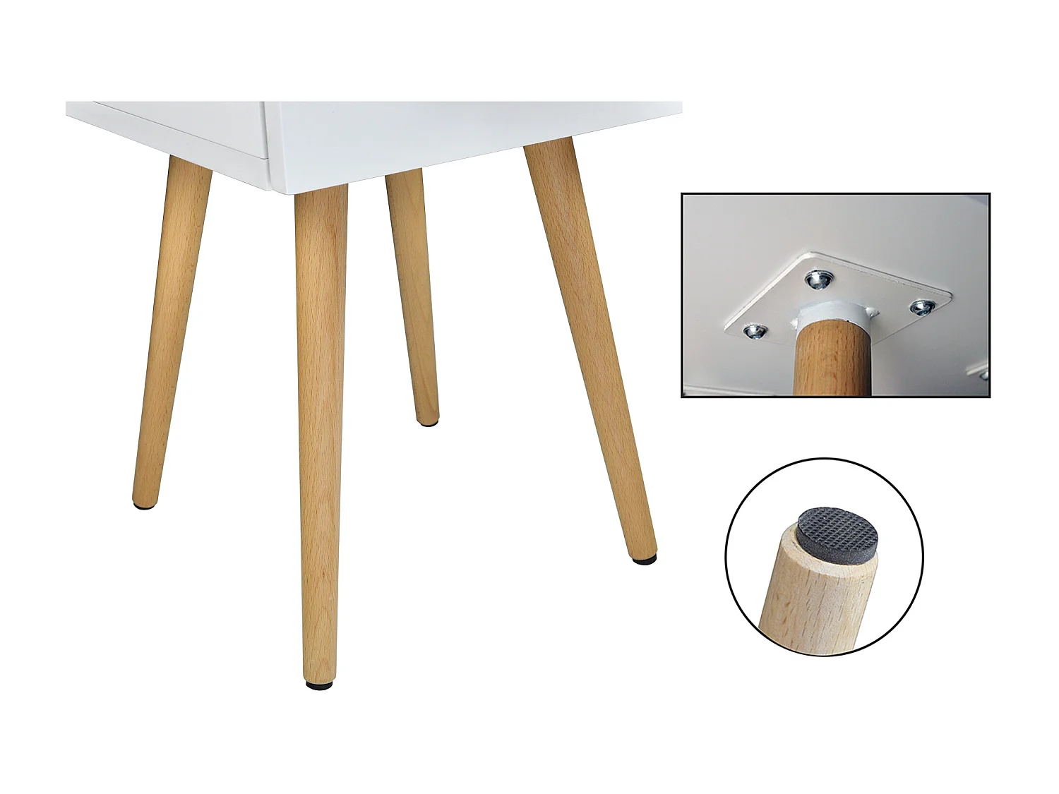 Comodino bianco con piedi in faggio linea Nordic