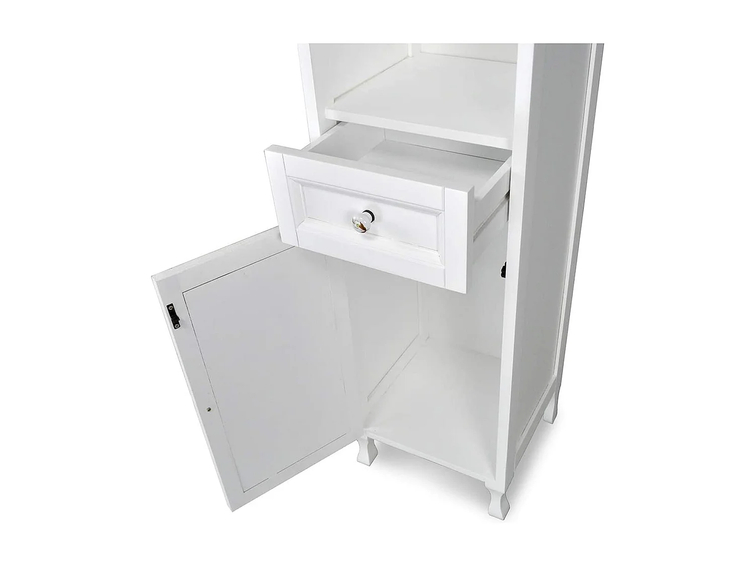 Mobile bagno a colonna in legno laccato bianco, vetrinetta mod.Vittoria