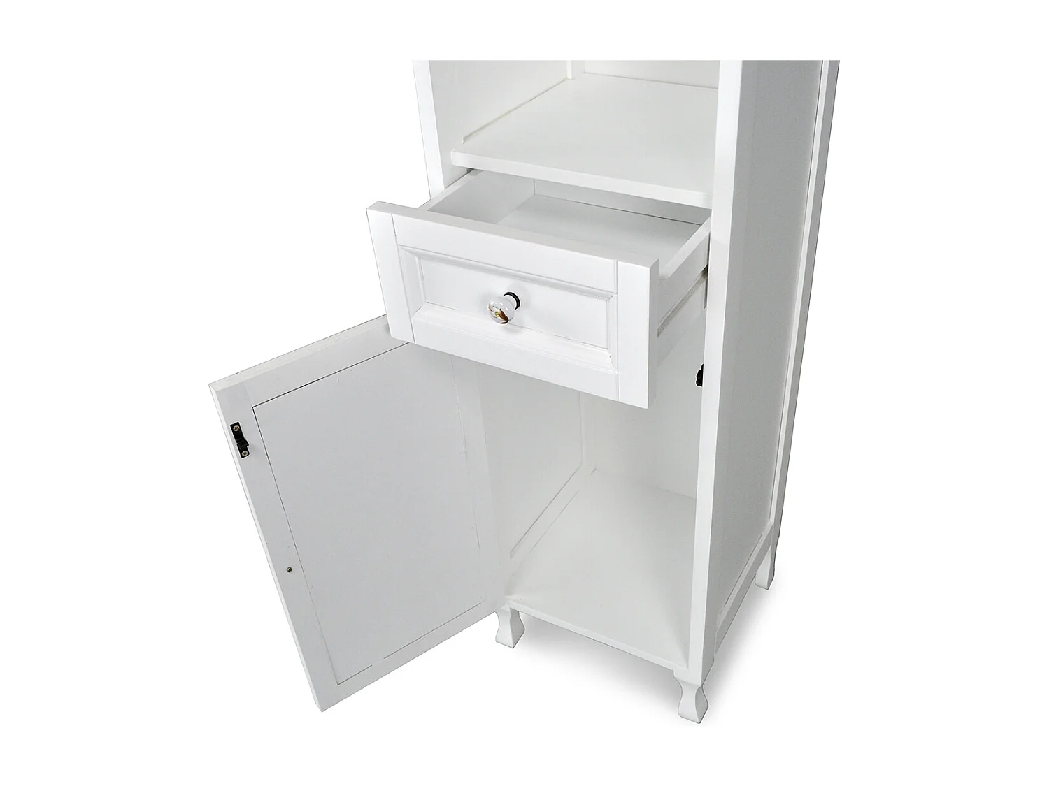 Mobile bagno a colonna in legno laccato bianco, vetrinetta mod.Vittoria