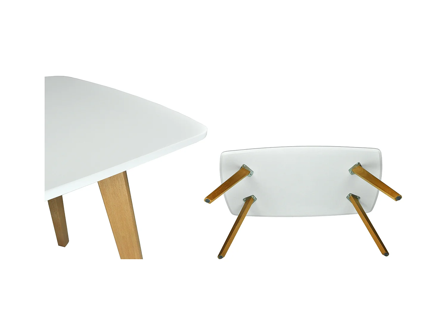 Tavolino da salotto mod. Pegaso con top bianco in mdf e piedi in legno