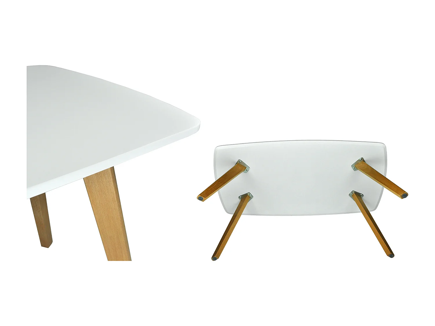 Tavolino da salotto mod. Pegaso con top bianco in mdf e piedi in legno