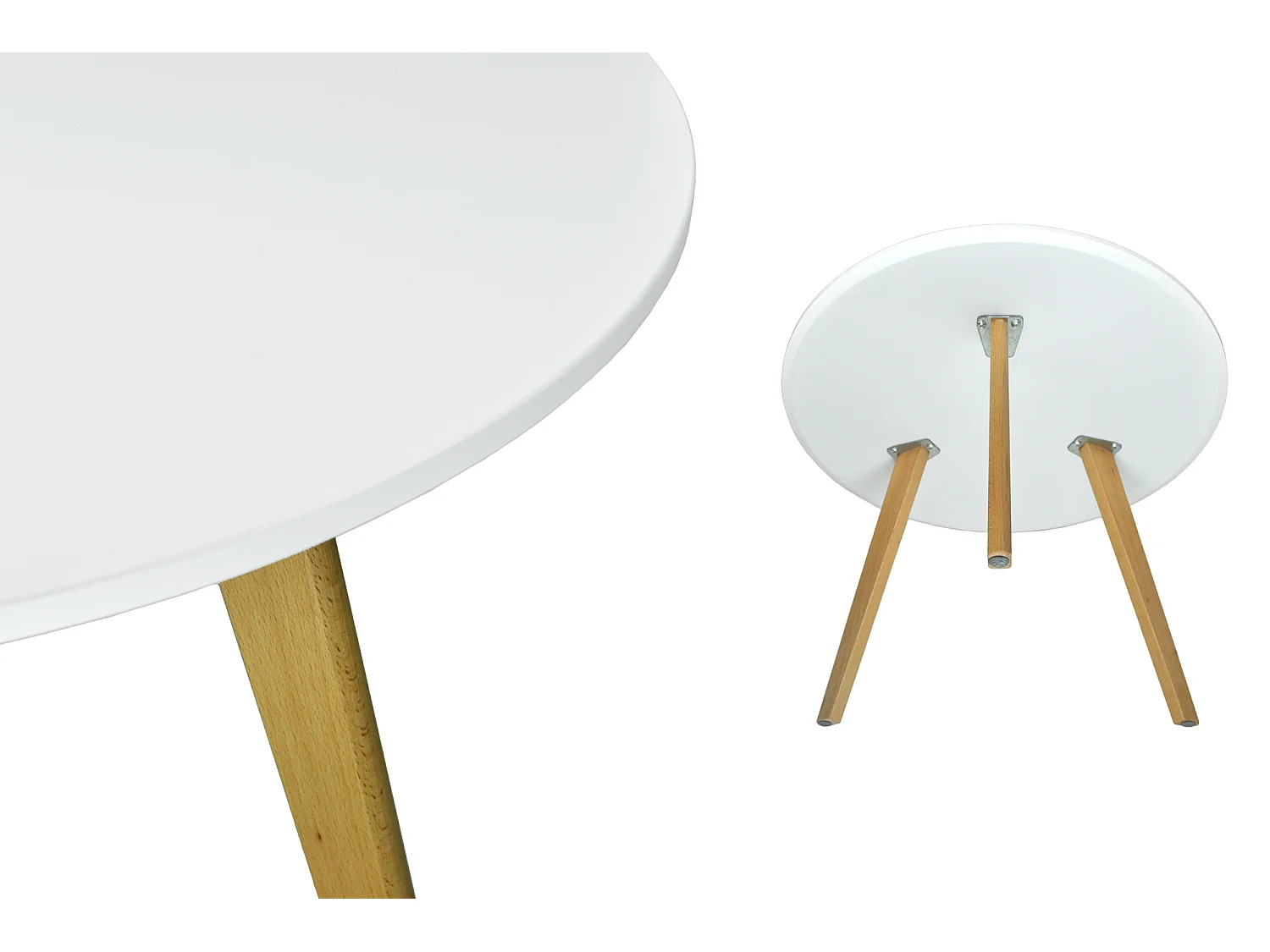 Tavolino rotondo da salotto mod. Oliver con top bianco in mdf e piedi in legno