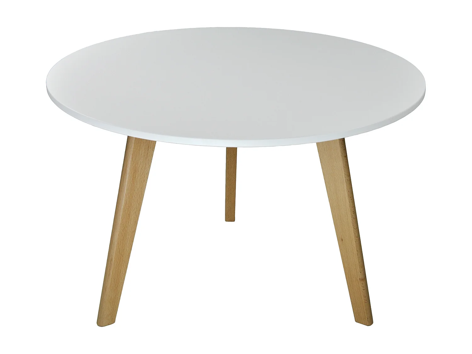 Tavolino rotondo da salotto mod. Oliver con top bianco in mdf e piedi in legno