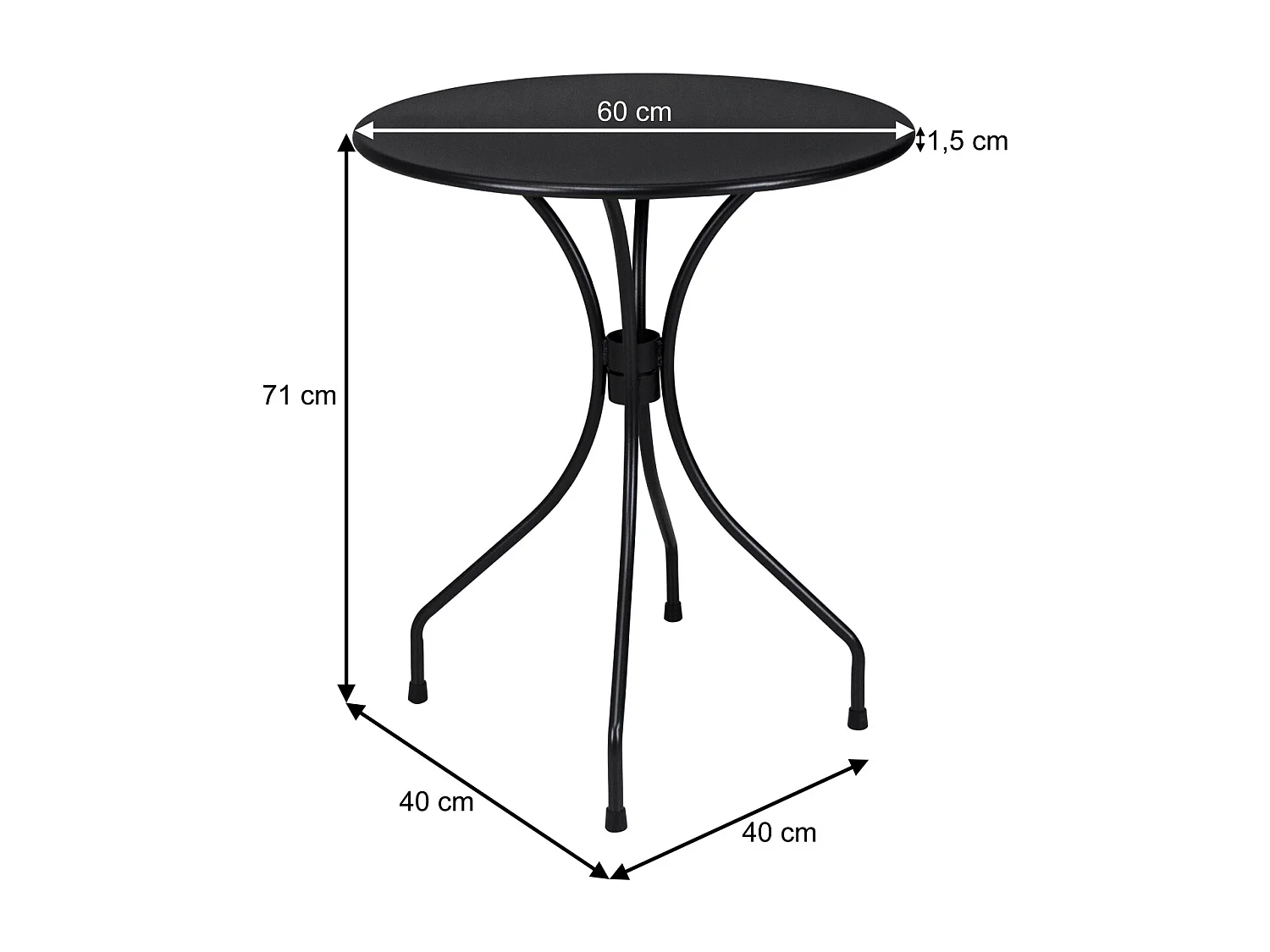 Tavolo bar rotondo 60 cm nero, tavolo da esterno mod. Rick