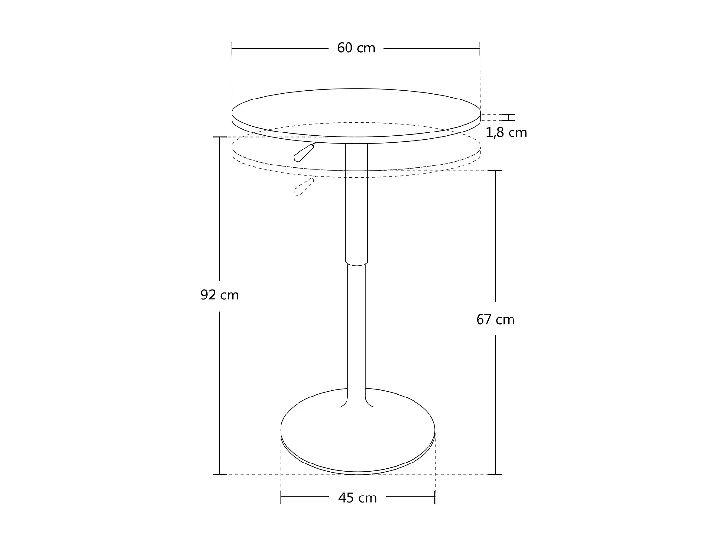Tavolo regolabile in altezza rotondo 60 cm bianco, tavolino da bar mod. Romeo