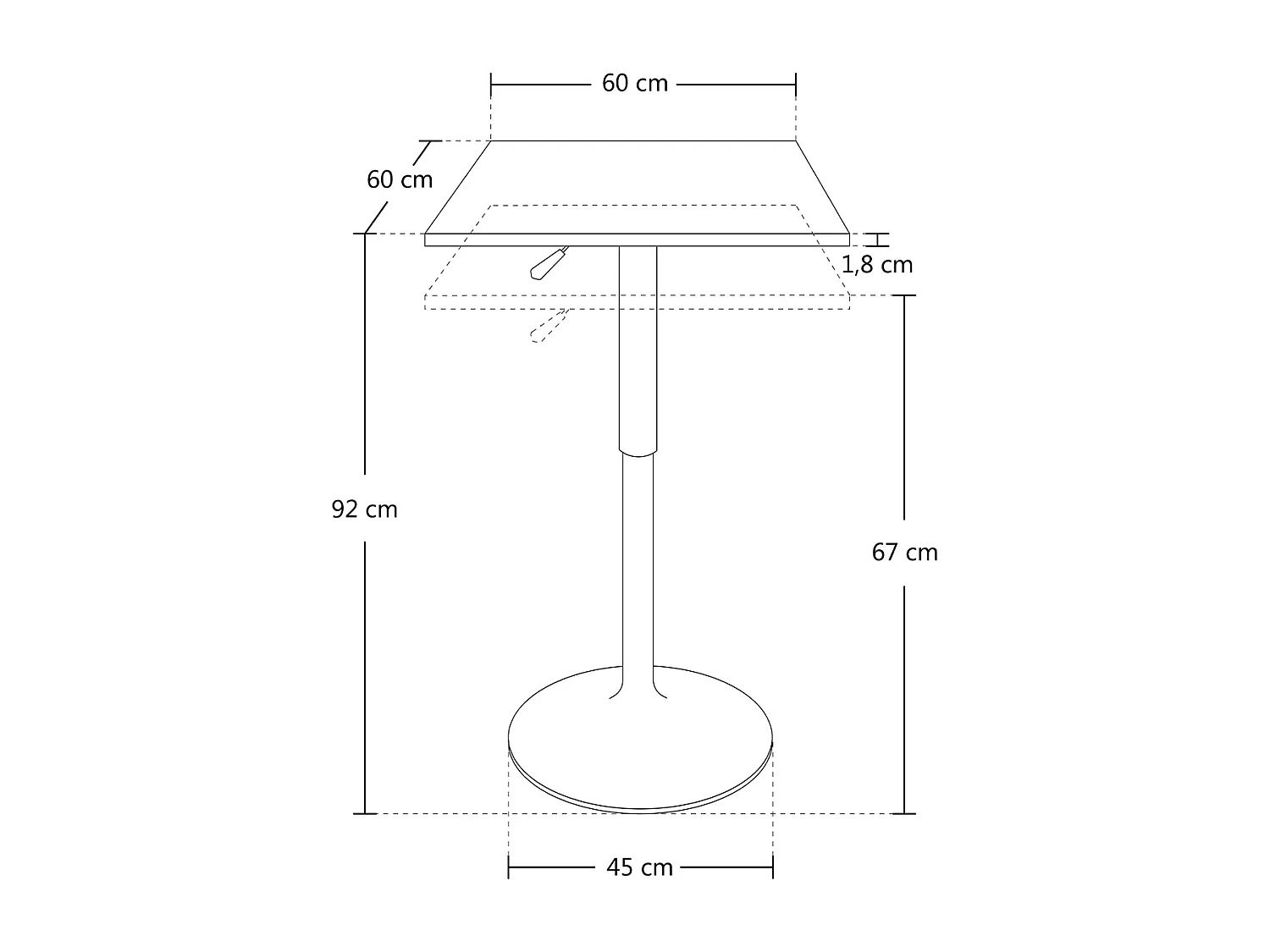 Tavolo regolabile in altezza quadrato 60×60 bianco, tavolo alto da bar Romeo