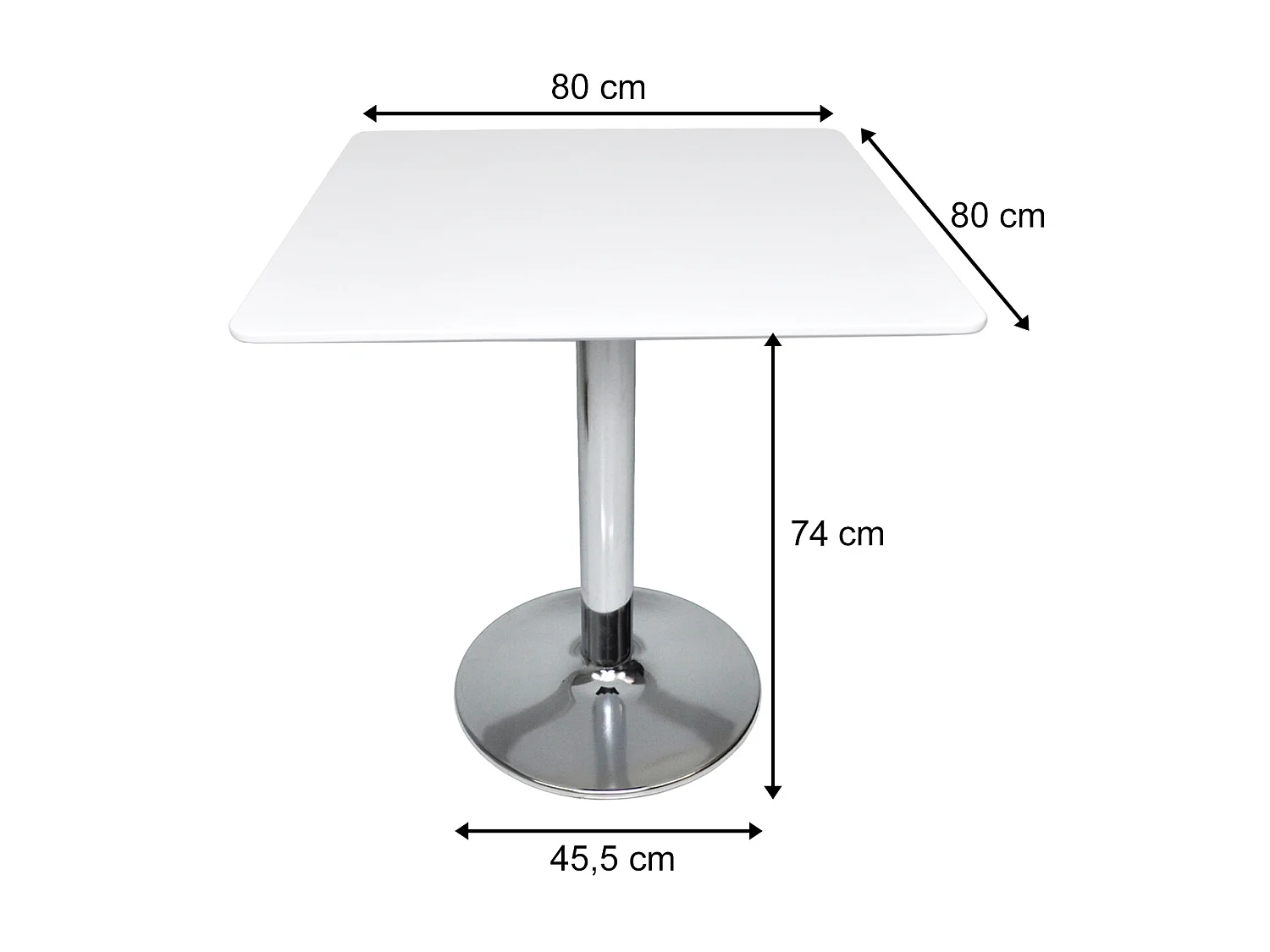 Tavolo quadrato 80×80 bianco, tavolino da bar mod. Romeo