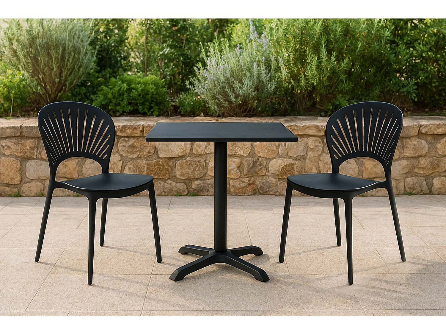 Tavolo bar quadrato 70×70 nero, tavolo da esterno mod. Kevin