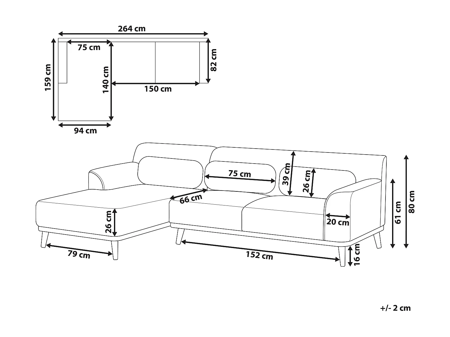 Canapé d'Angle Côté Droit en Velours Côtelé Beige Bois d'Hévéa et d'Eucalyptus 3 Places Simos