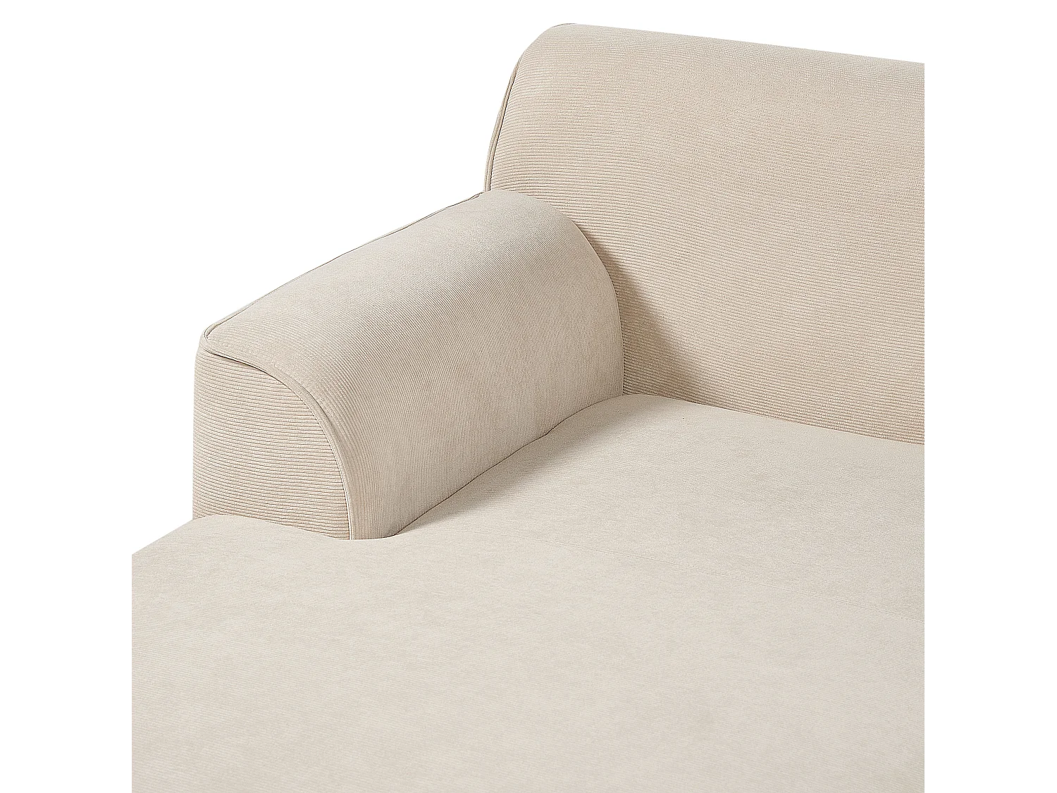 Canapé d'Angle Côté Droit en Velours Côtelé Beige Bois d'Hévéa et d'Eucalyptus 3 Places Simos