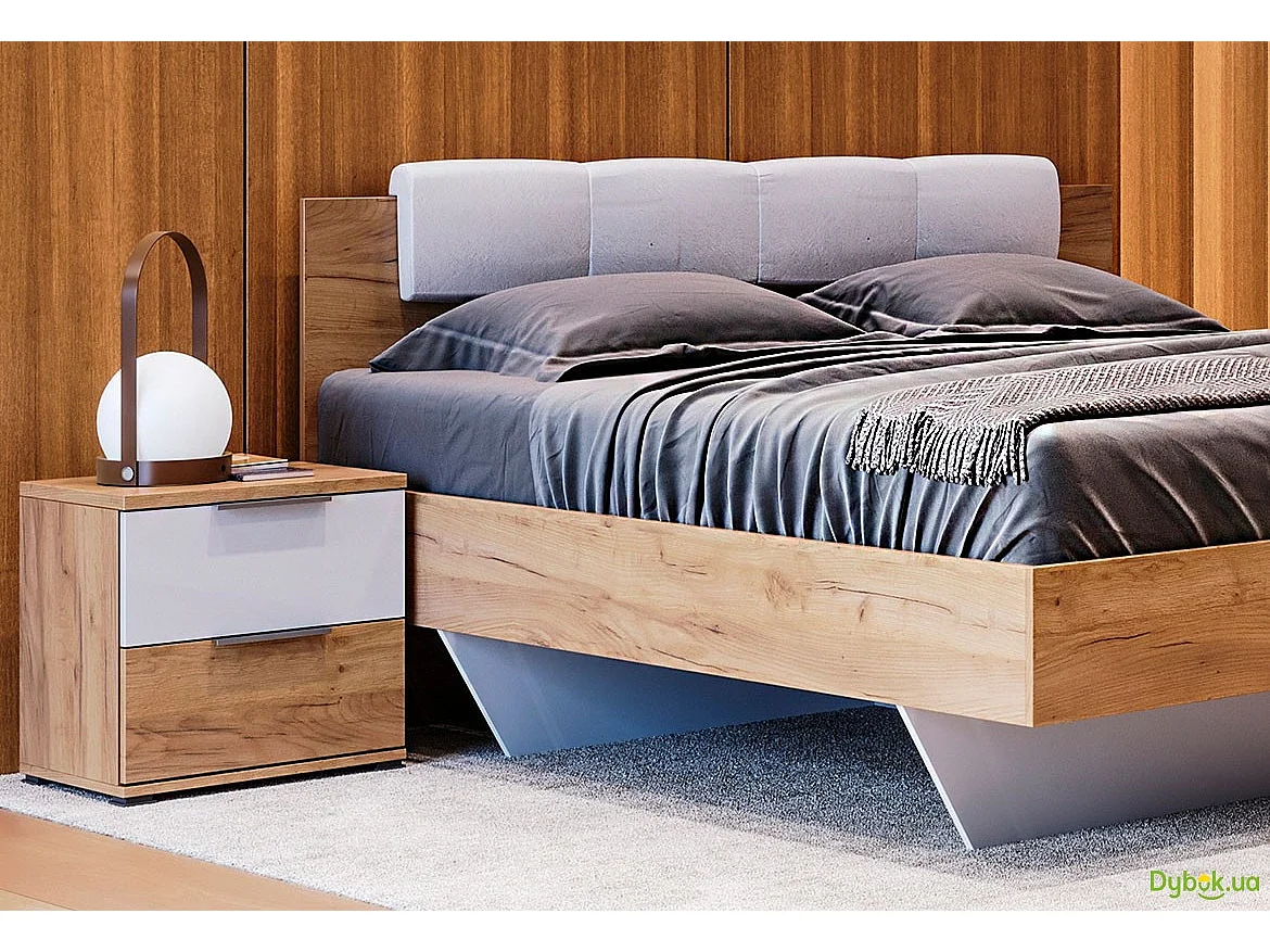 LIT ASTO avec chevets , blanc laqué et chêne clair 160x200 cm