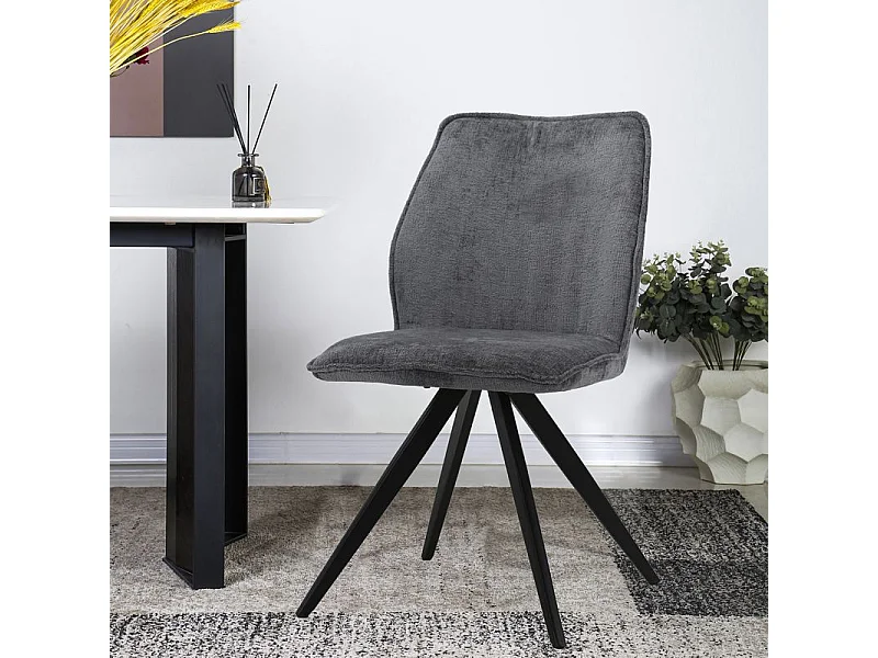 Lot 2 chaises en velours gris anthracite pied croix métal noir - JAMES