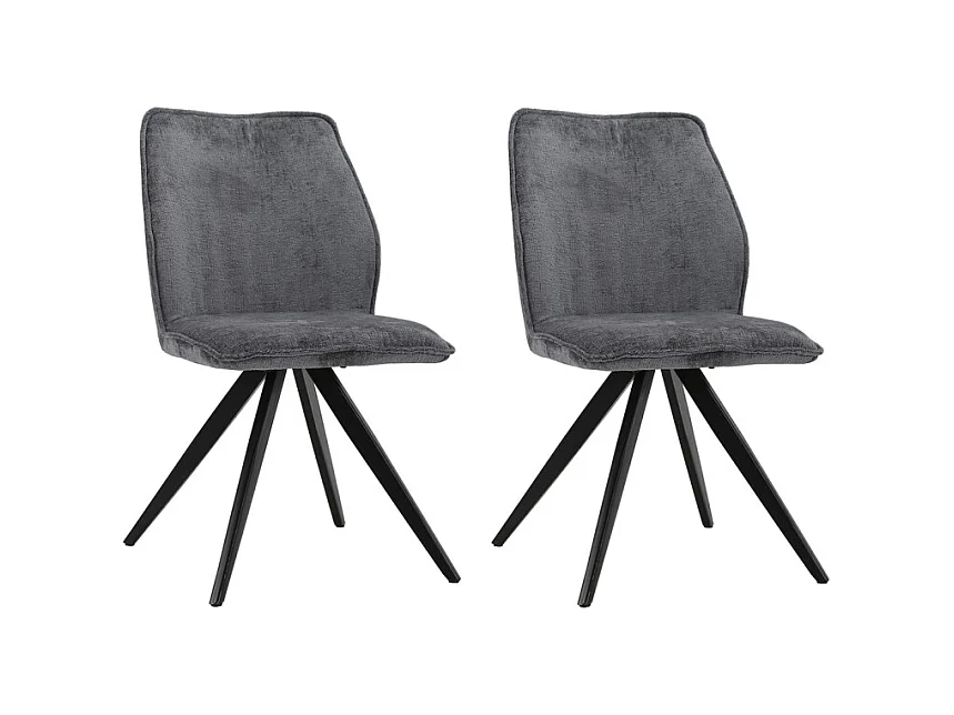 Lot 2 chaises en velours gris anthracite pied croix métal noir - JAMES