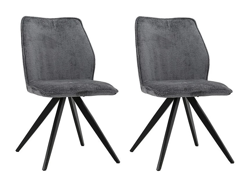 Lot 2 chaises en velours gris anthracite pied croix métal noir - JAMES
