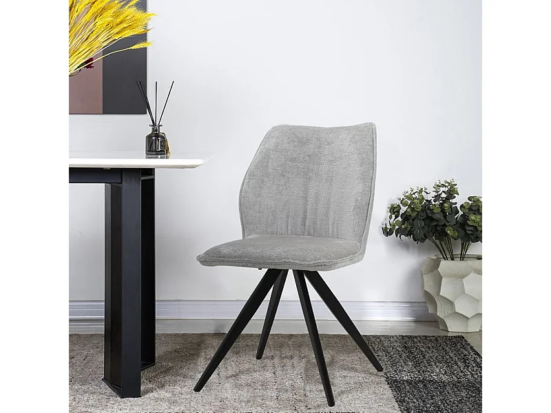 Lot de 2 chaises en velours doux gris pied croix métal noir - JAMES