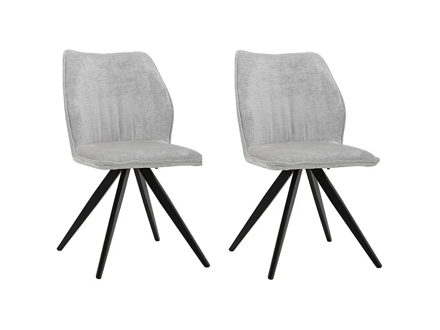 Lot de 2 chaises en velours doux gris pied croix métal noir - JAMES