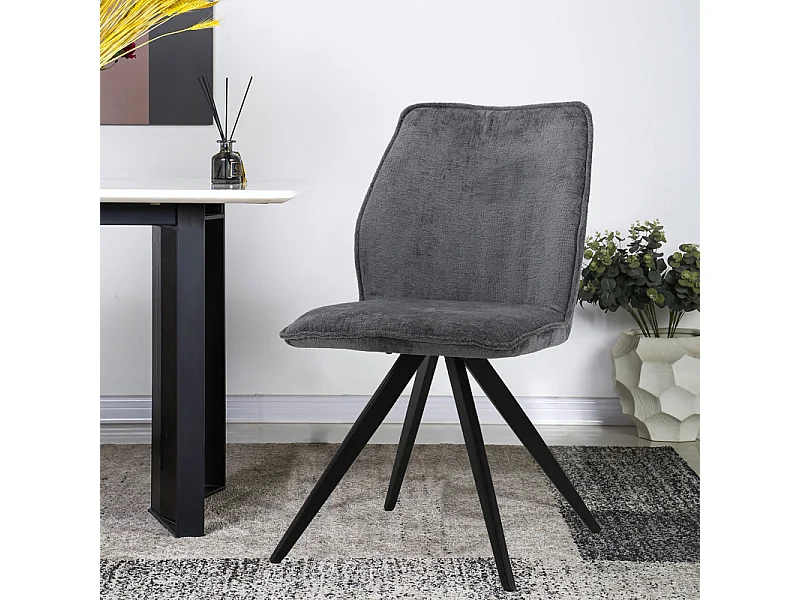 Chaise en velours doux gris anthracite pied croix métal noir - JAMES