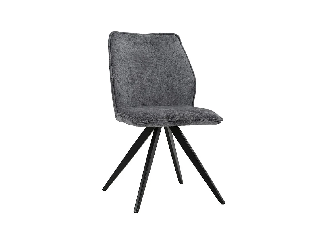 Chaise en velours doux gris anthracite pied croix métal noir - JAMES
