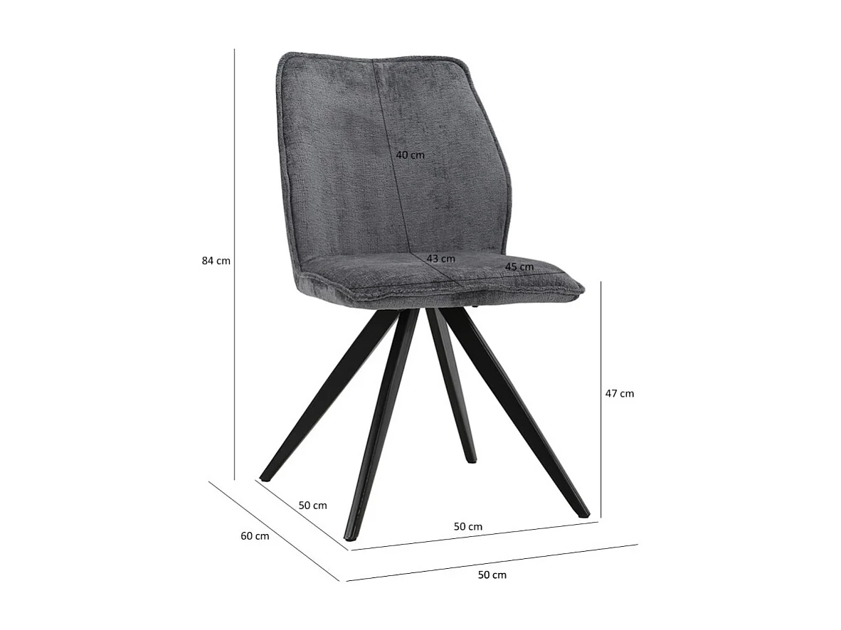 Chaise en velours doux gris anthracite pied croix métal noir - JAMES