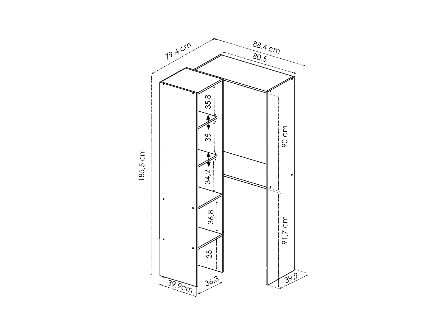 Armario de esquina - Ancho 225 cm - Blanco - FERDINAND