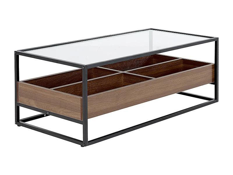 Table basse WACO Verre de sécurité Noir avec rangement