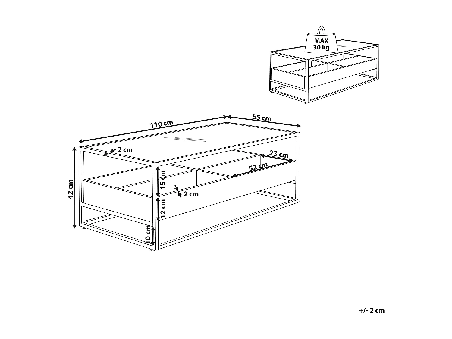 Stolik kawowy WACO Szkło hartowane Czarny ze schowkiem