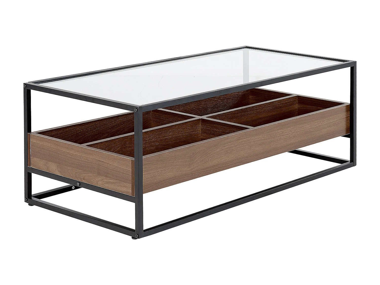 Table basse WACO Verre de sécurité Noir avec rangement