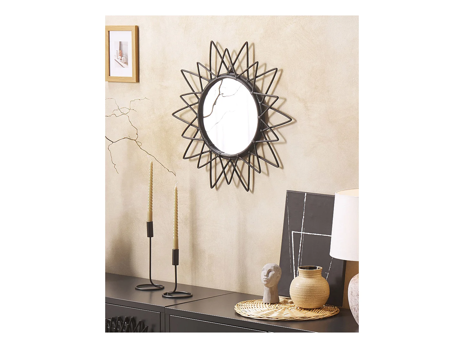 Wandspiegel AROEK 61 cm 61 cm Rotan Zwart