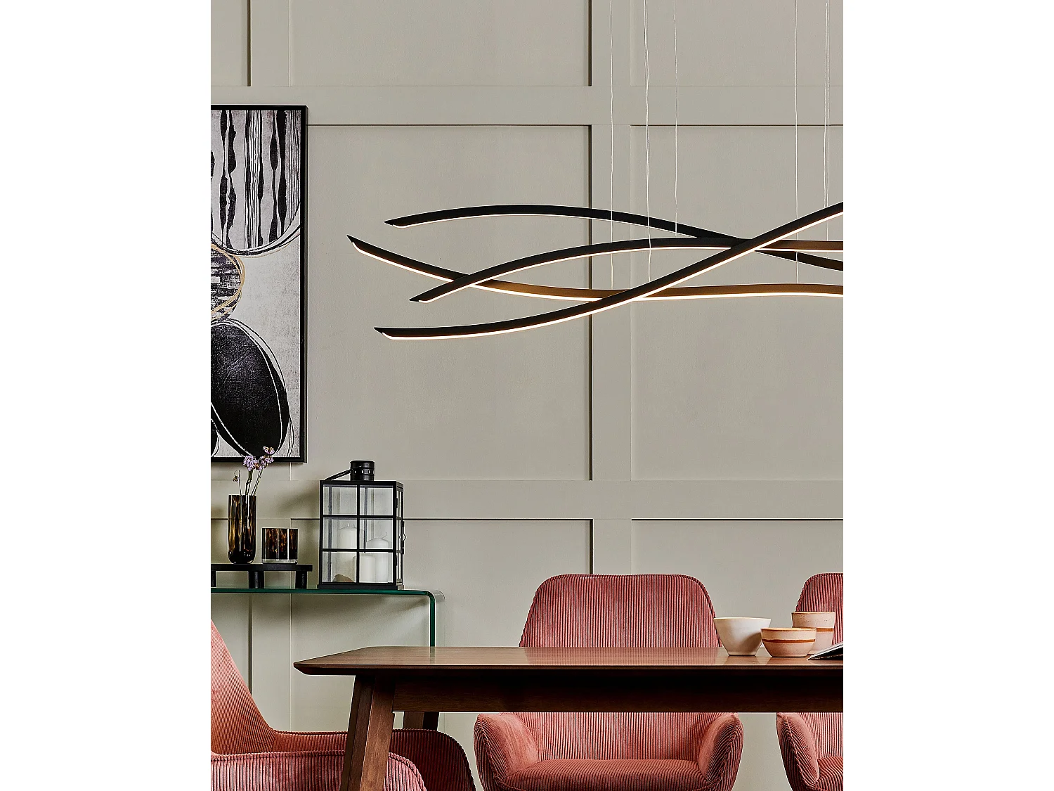 Hängelampe LED Metall schwarz Wellenform 4-flammig Industrie Design Modern Calao