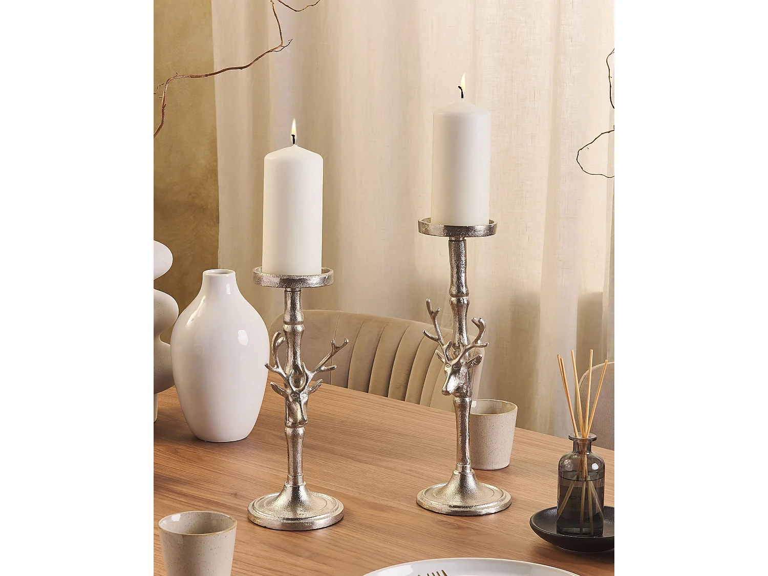 Set di 2 portacandele TIKAL Metallo 34 cm Argento