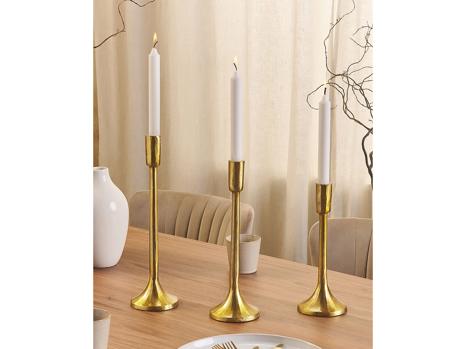 Set van 3 kaarshouders ZIMBABWE Metaal 36 cm Goud