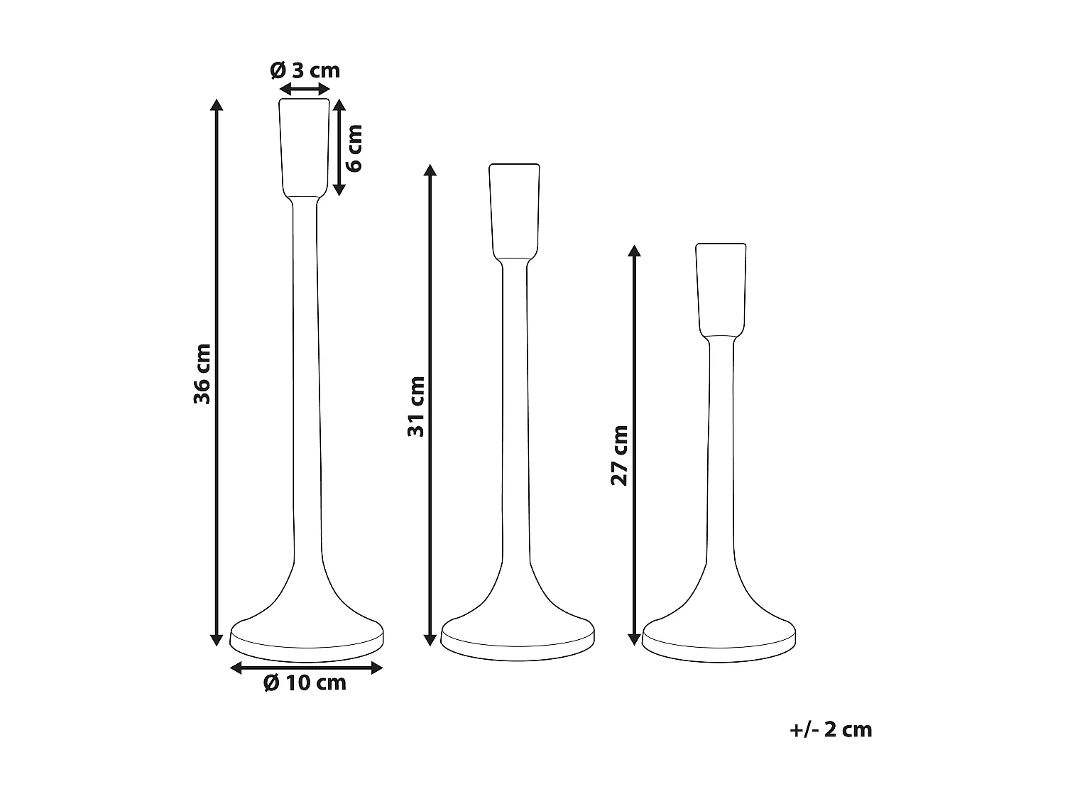 Lot de 3 bougeoirs ZIMBABWE Métal 36 cm Doré