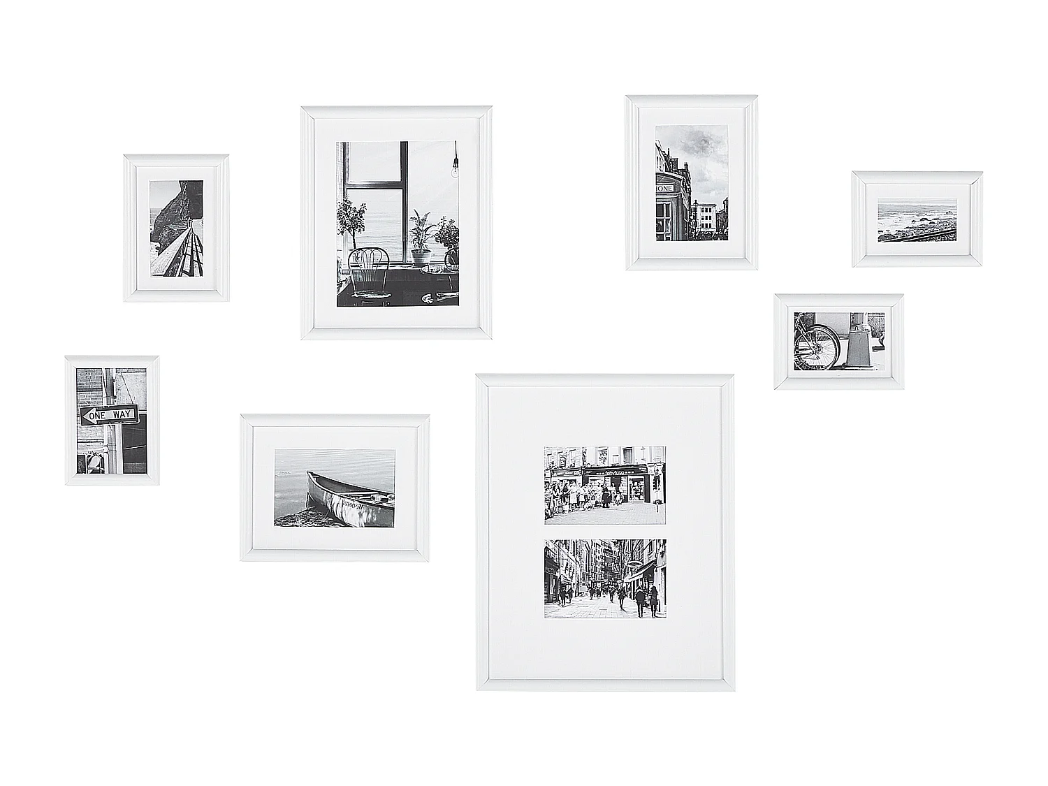 Fotos 8er Set mit weißen MDF Rahmen Straßenmotiv Landschaft Collage Garango