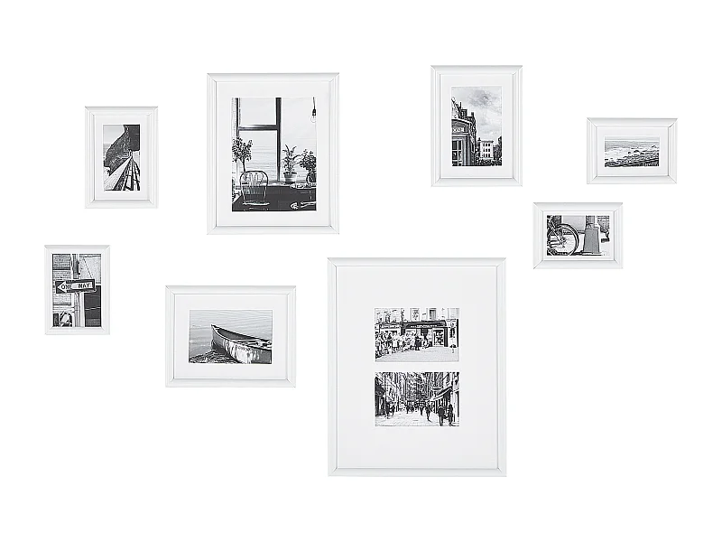 Fotos 8er Set mit weißen MDF Rahmen Straßenmotiv Landschaft Collage Garango