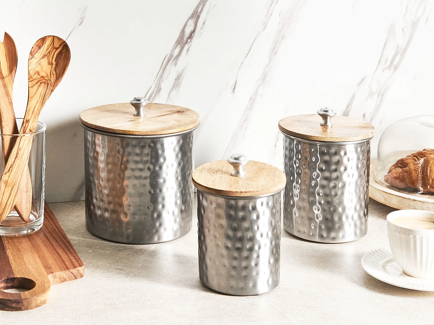 Dekorative Metalldosen im 3er Set mit Holzdeckeln Glamour Look silber Alexandria