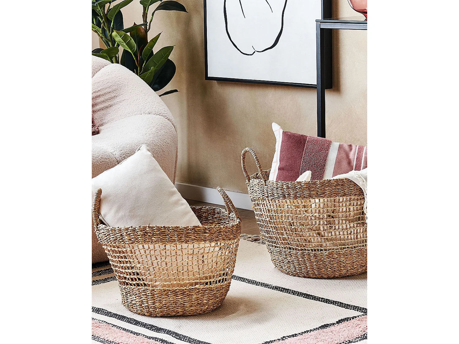 Set of 2 Baskets AROWANA Seagrass Natural