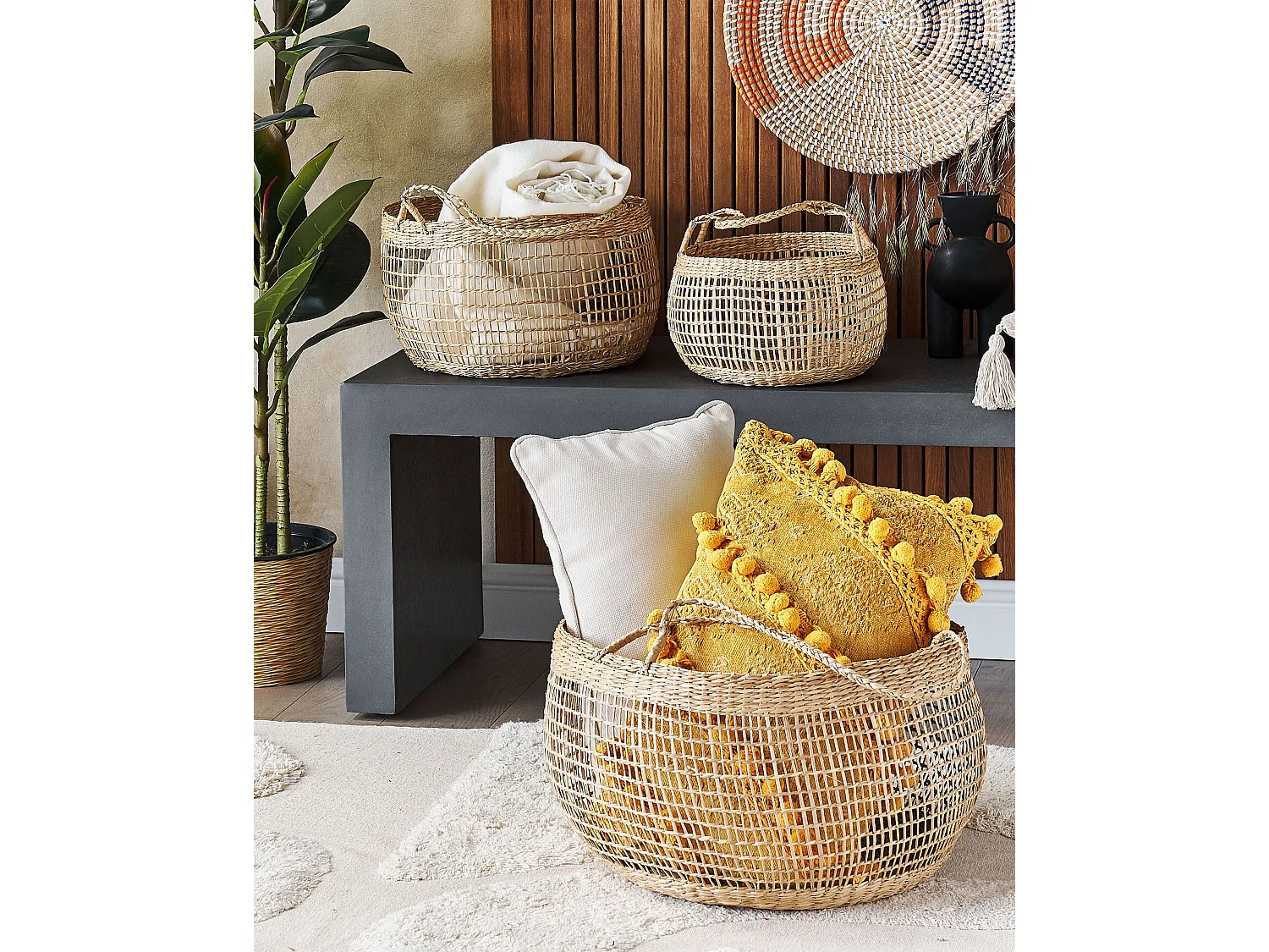 Lot de 3 paniers ARAPAIMA Herbier marin Frêne naturel