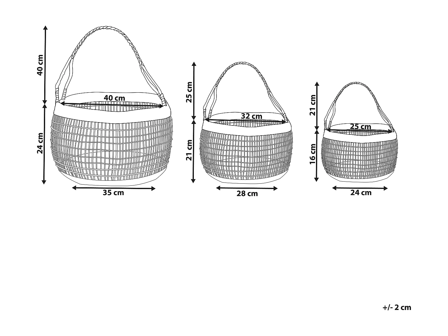 Lot de 3 paniers ARAPAIMA Herbier marin Frêne naturel