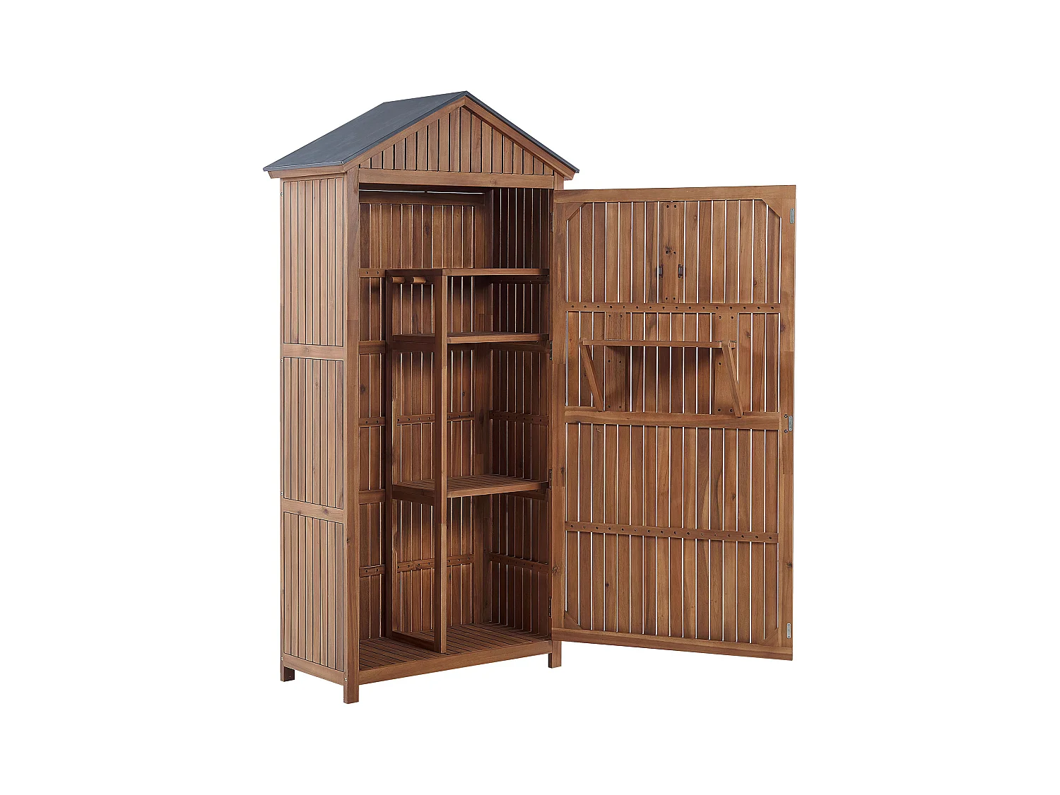 Vielseitiger Gartenschrank mit Stahldach Akazenholz 4 Fächer braun Savoca