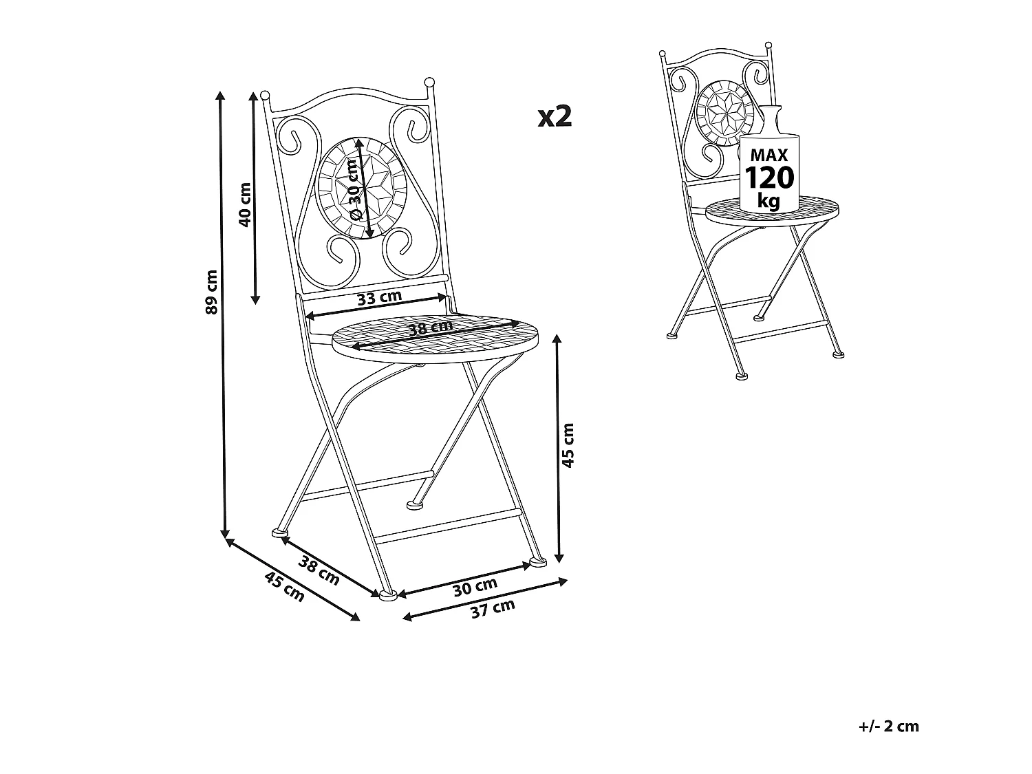 Lot de 2 chaises de jardin CARIATI Métal Noir