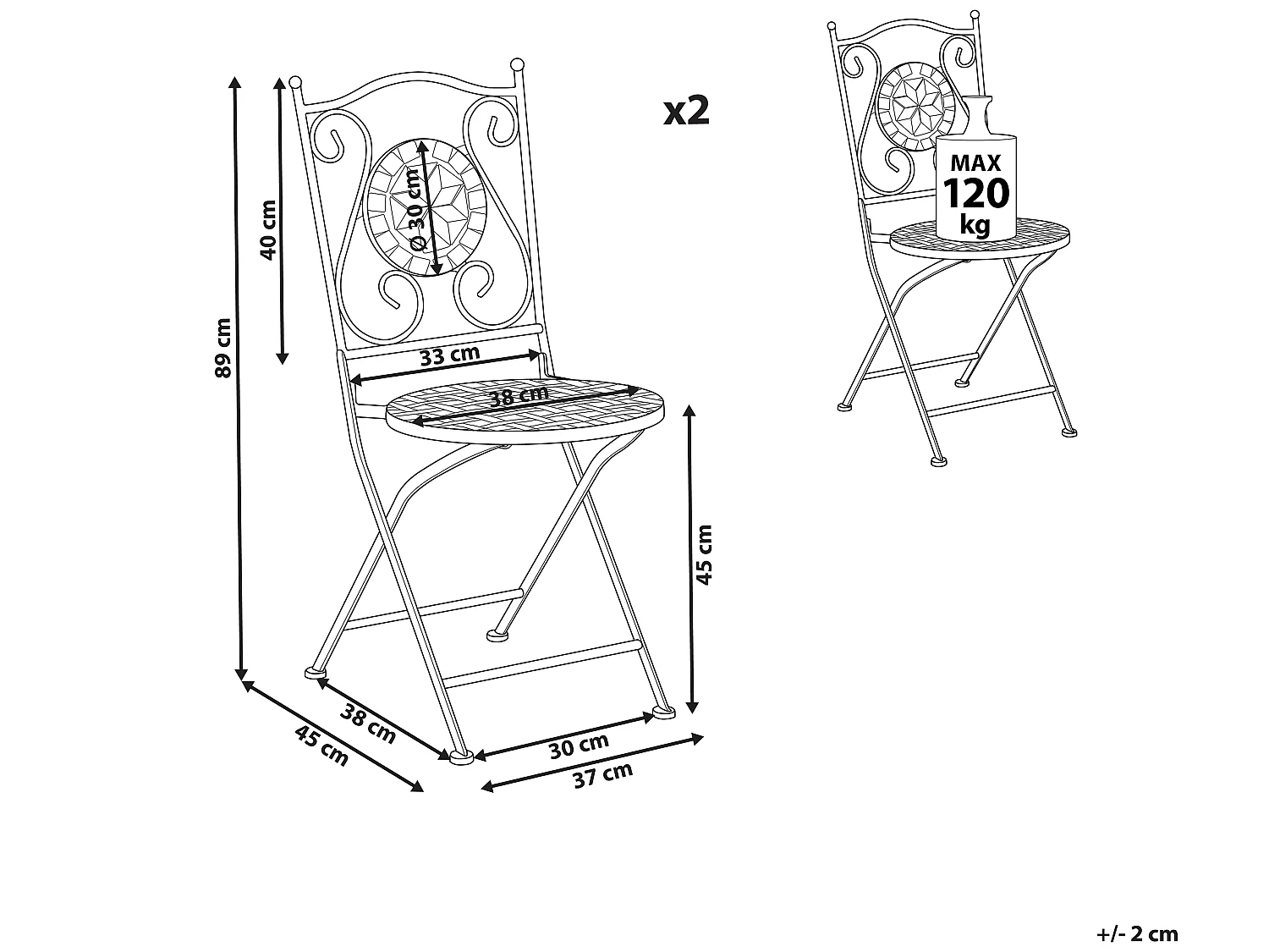 Lot de 2 chaises de jardin CARIATI Métal Noir