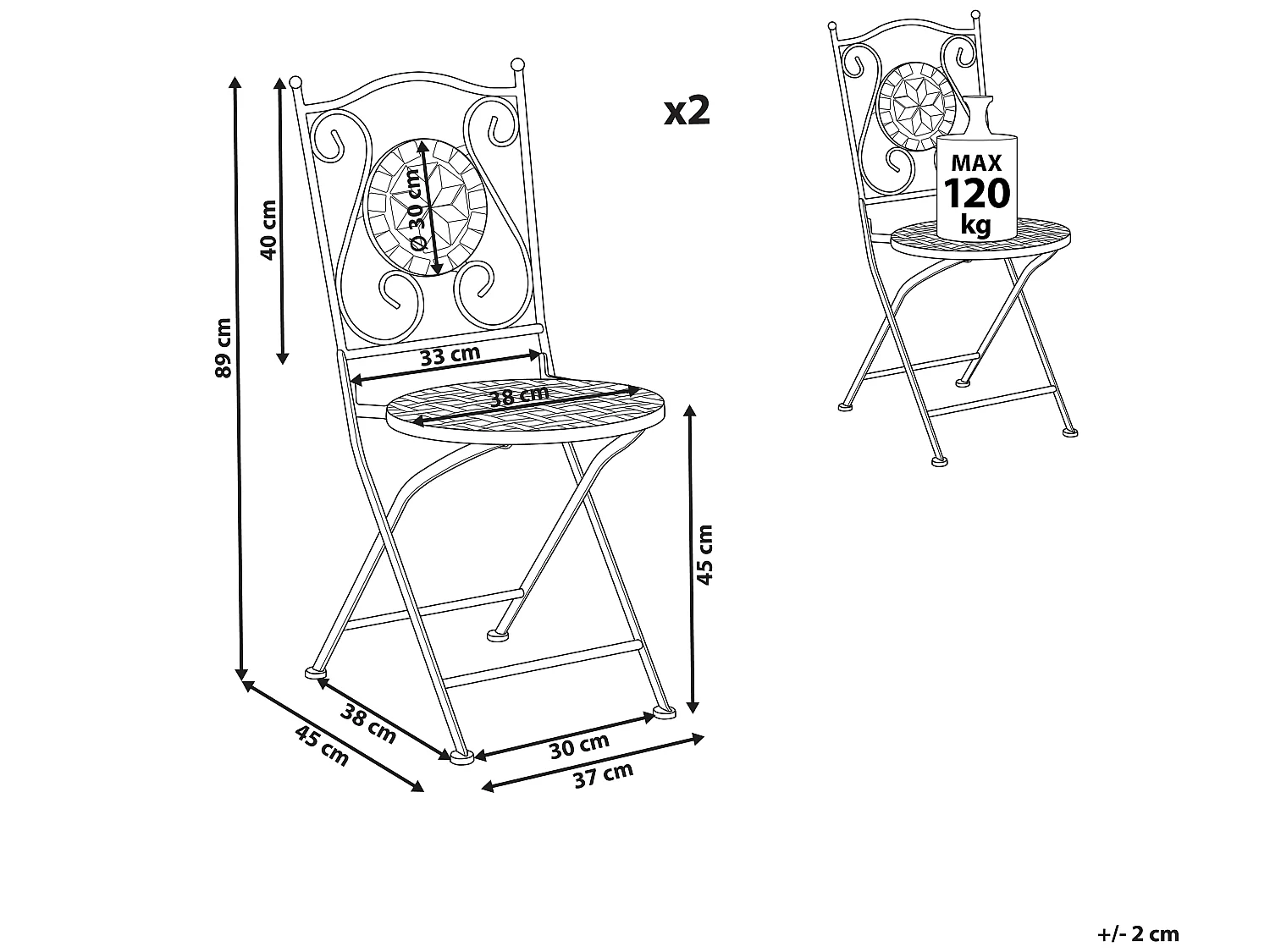 Set di 2 sedie da giardino CARIATI Metallo Nero