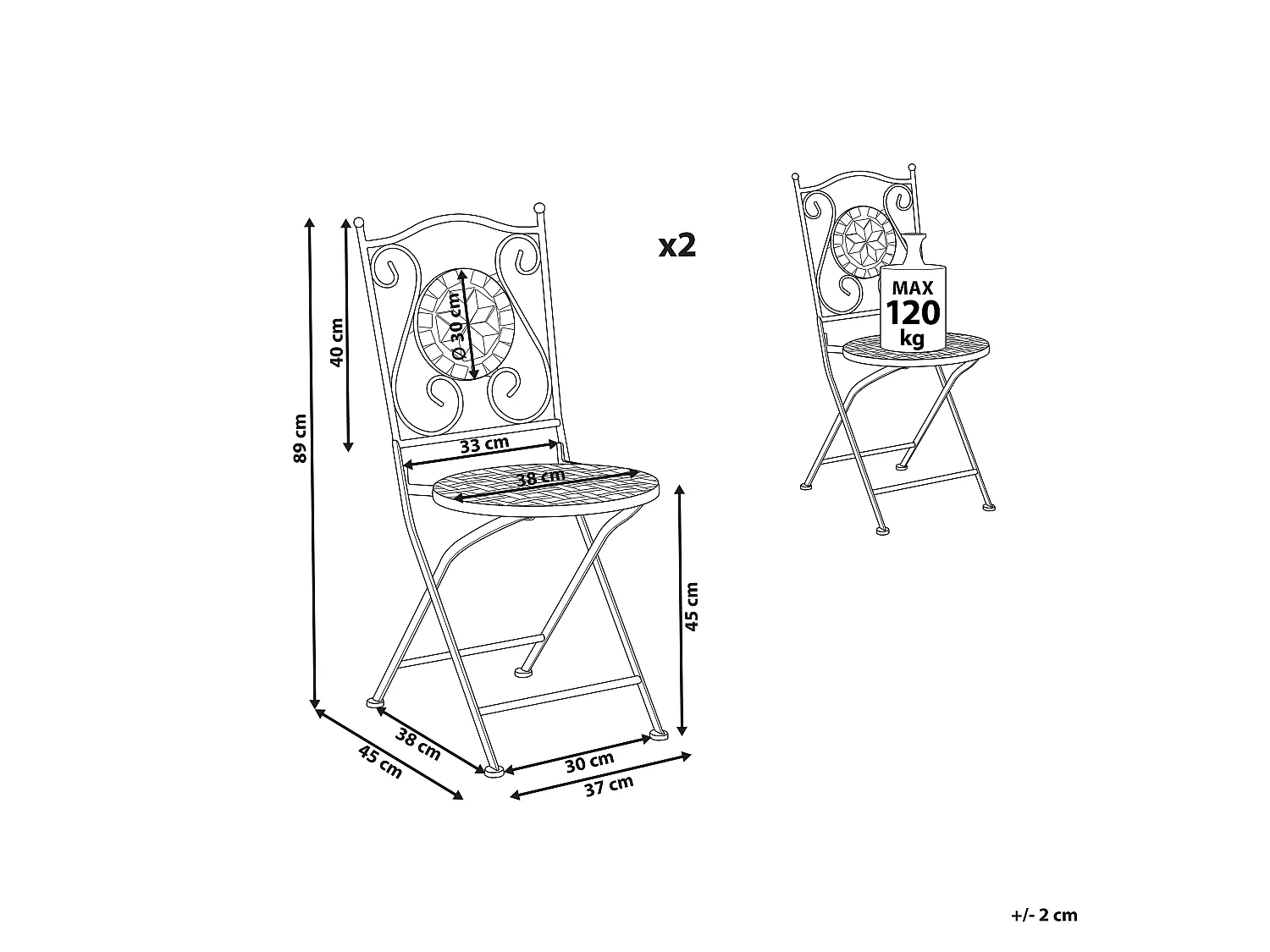 Lot de 2 chaises de jardin CARIATI Métal Noir