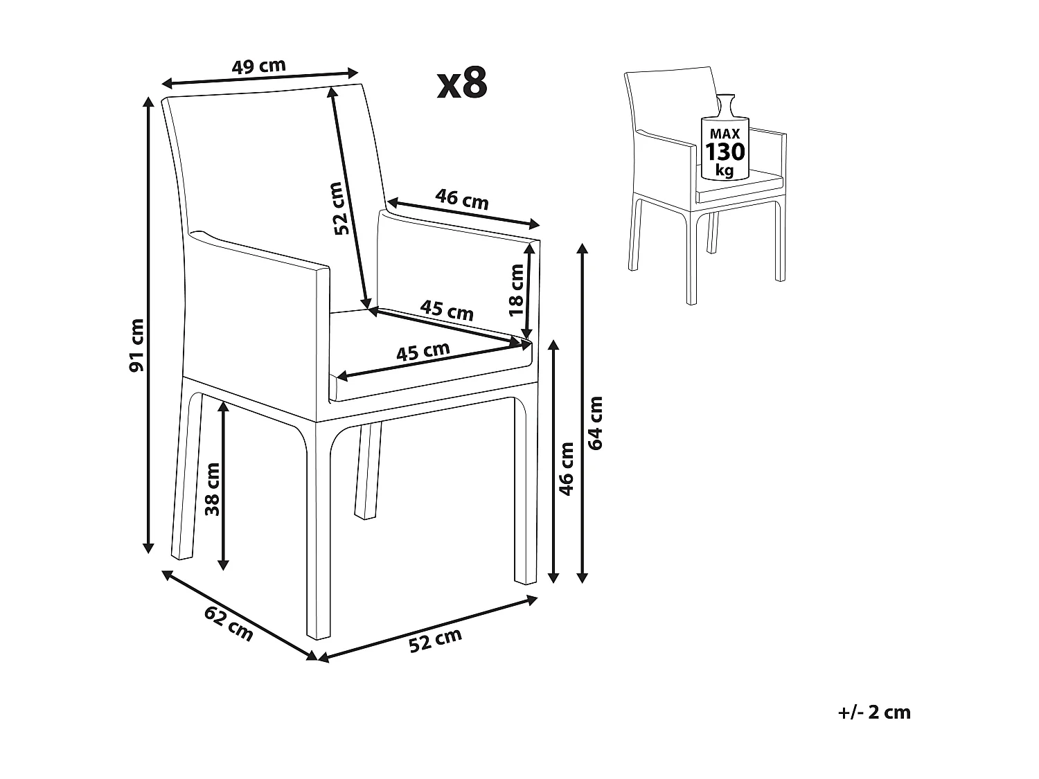 Conjunto de 8 sillas BACOLI Tela Gris oscuro