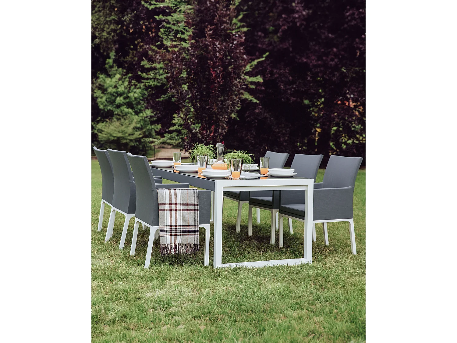 Gartenstuhl 4er Set Aluminium grau mit Stoffbezug Armlehnen Modern Bacoli