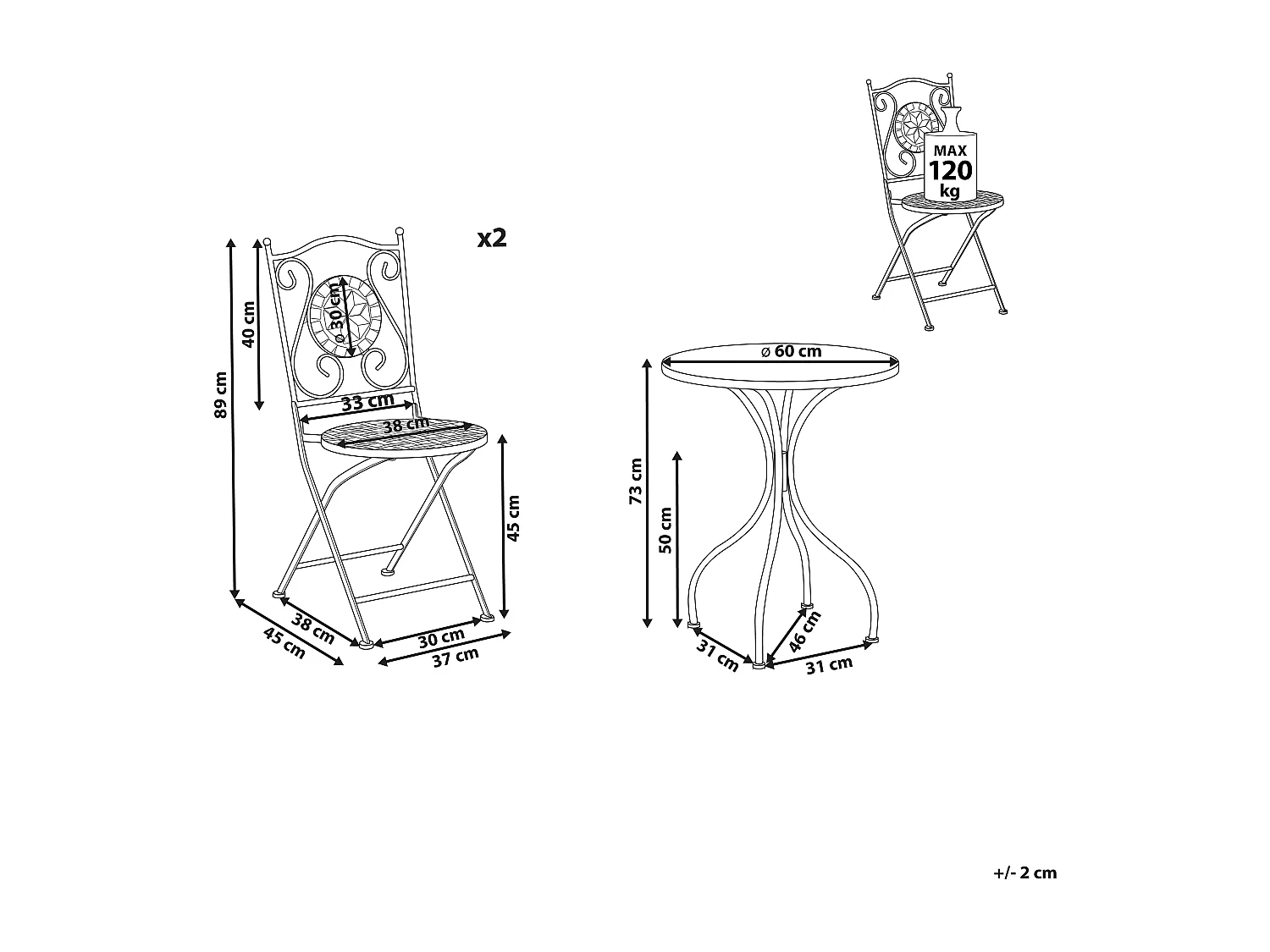 Set bistrot Pieghevole CARIATI Metallo Nero
