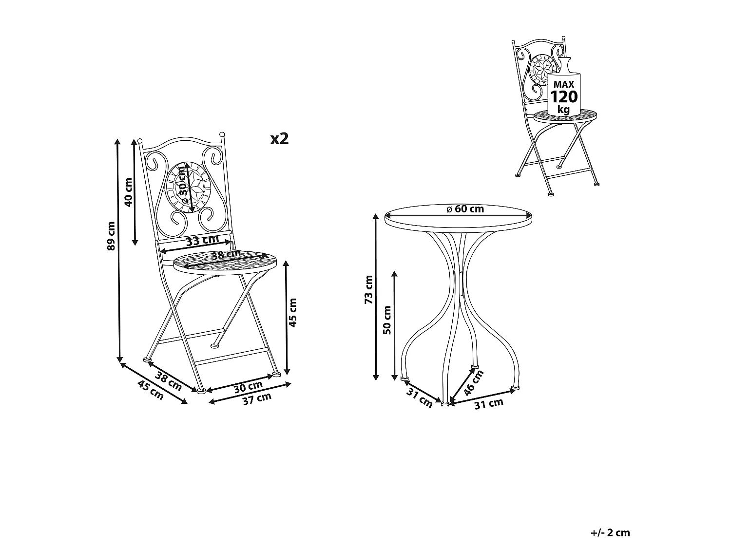 Bistro Set Folding CARIATI Metal Black
