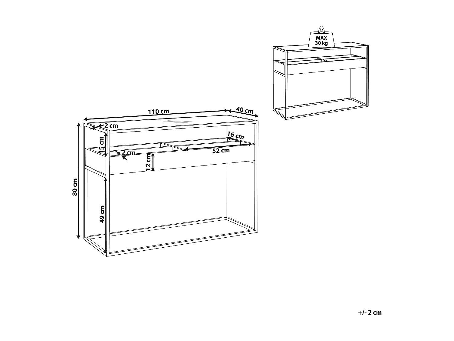 Konsolentisch mit Ablagefläche Glasplatte dunkler Holzfarbton / schwarz Waco